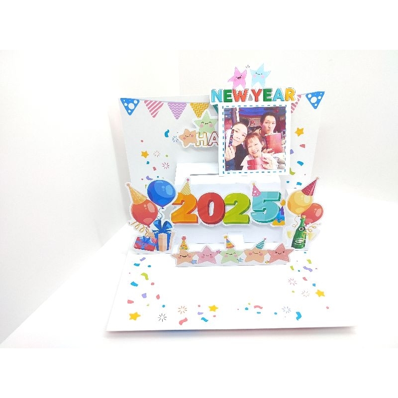 🎊HNY002 การ์ดป๊อปอัพ ปีใหม่ Happy new year 2025 น่ารักใส่รูปได้ด้วย‼️ งานไทย 🇹🇭