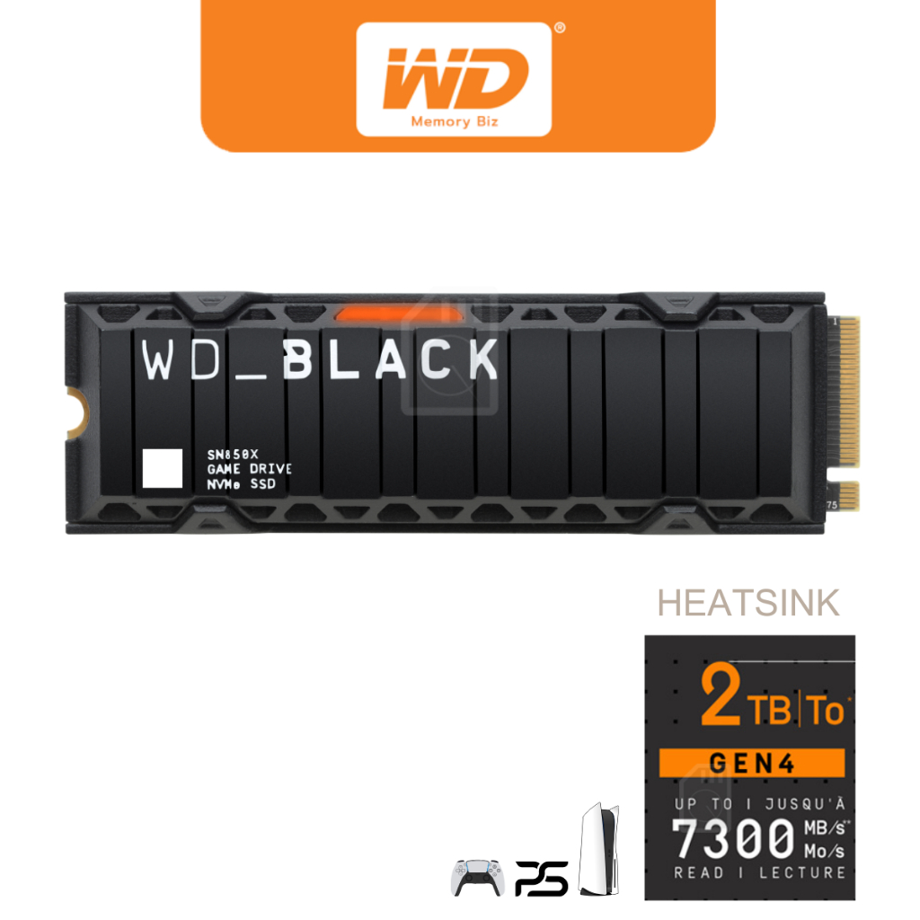 2 TB SSD (เอสเอสดี) WD BLACK SN850X WITH *HEATSINK - PCIe 4x4/NVMe M.2 2280 (WDS200T2XHE) for PS5