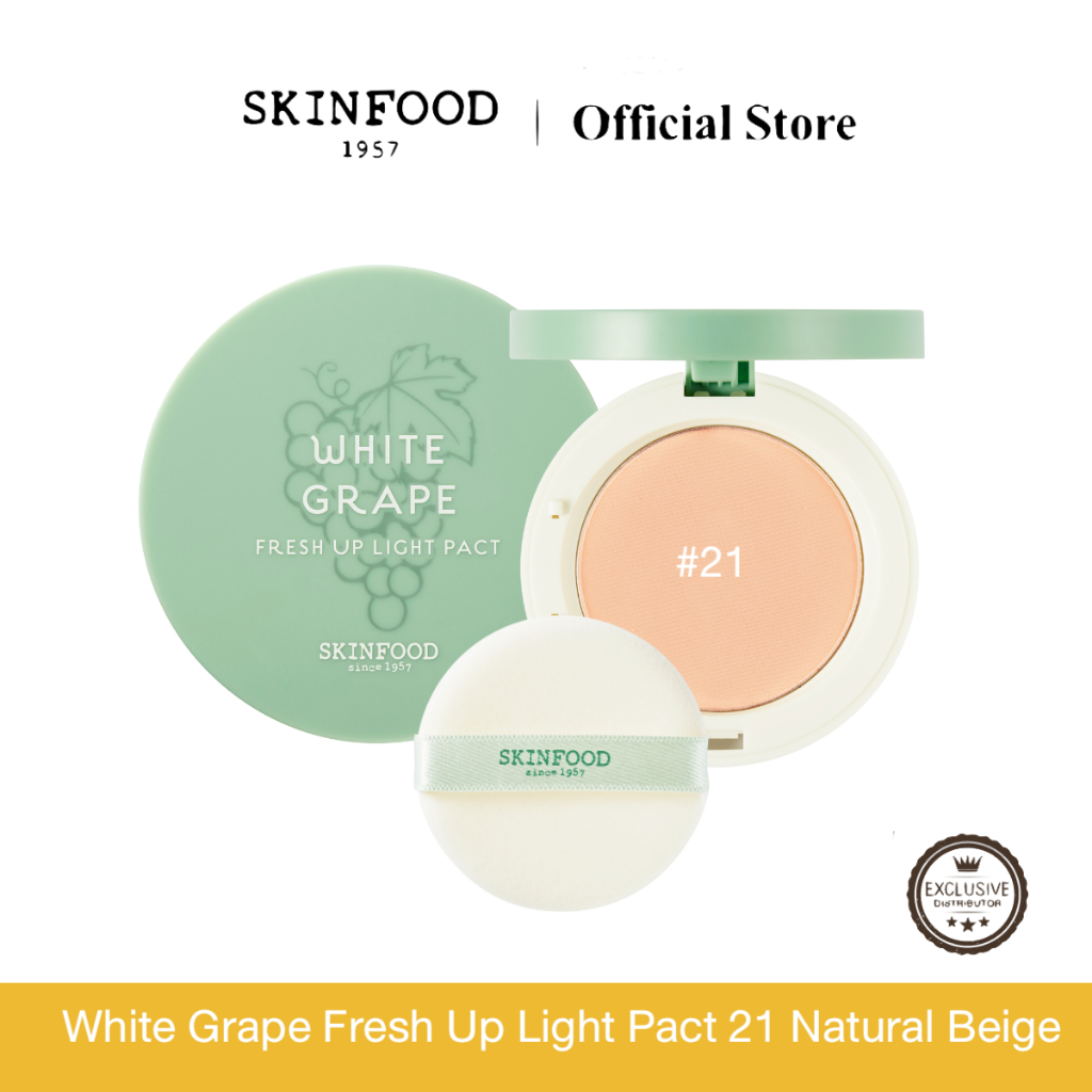 SKINFOOD White Grape Fresh Up Light Pact เบอร์ 21 Natural Beige แป้งอัดแข็งไม่ผสมรองพื้น ผิวเรียบเนียนควบคุมความมัน 12 g