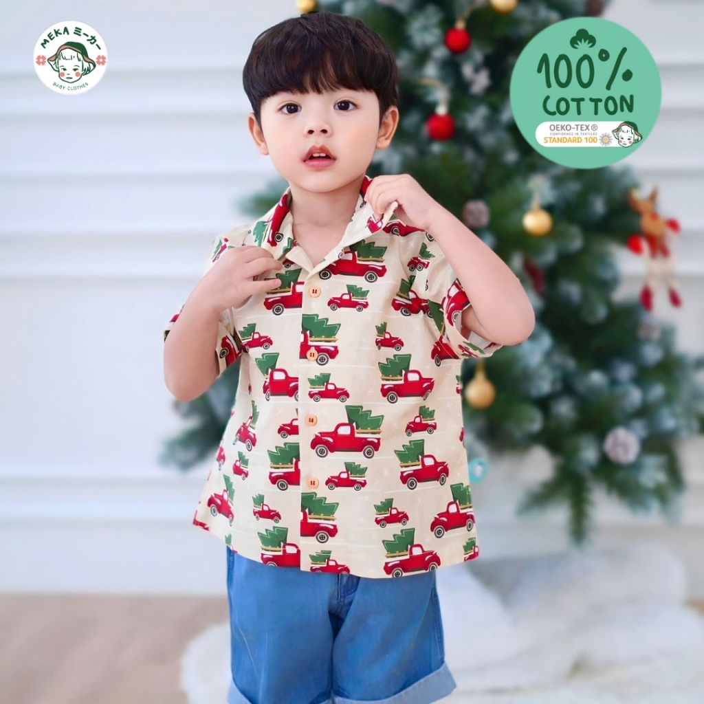 [พร้อมส่ง🇹🇭] เสื้อเชิ้ตเด็กชาย ลาย X Mas truck🎄 [อายุ 18m-8y] ผ้า 𝙋𝙧𝙚𝙢𝙞𝙪𝙢 𝘾𝙤𝙩𝙩𝙤𝙣 𝙆𝙤𝙧𝙚𝙖𝙣 แบรนด์ 𝙈𝙚𝙠𝙖.𝘽𝙖𝙗𝙮 𝘾𝙡𝙤𝙩𝙝𝙚𝙨