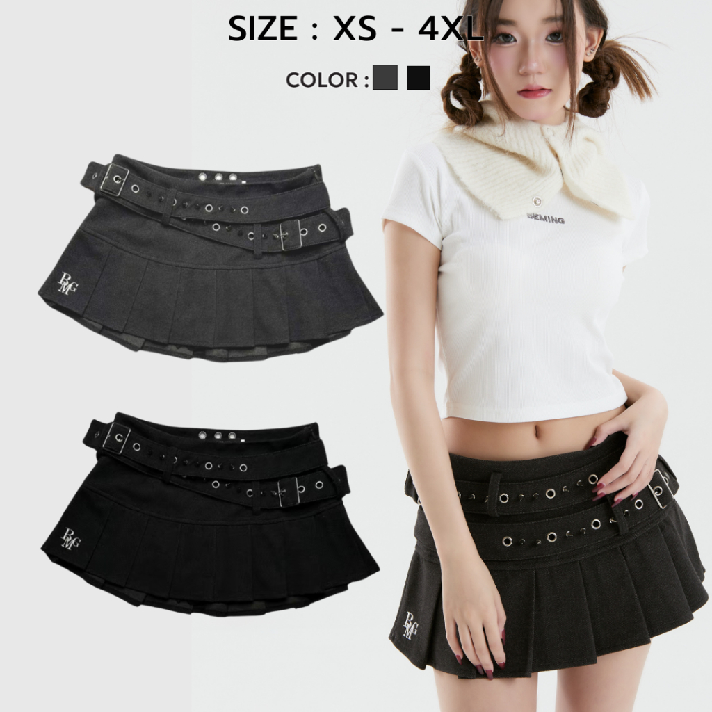 Bemingskirt031(XS-4XL) - Grace Pleats Skirt กระโปรงพลีทรอบตัว ซิปด้านข้าง ผ้าหนามีซับพร้อมเข็มขัด