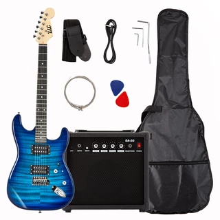 ZLG ST กีต้าร์ไฟฟ้าพร้อมเครื่องขยายเสียงสีดำรูปแบบเปลวไฟ HH alnico 5 Pick up Fast shipping