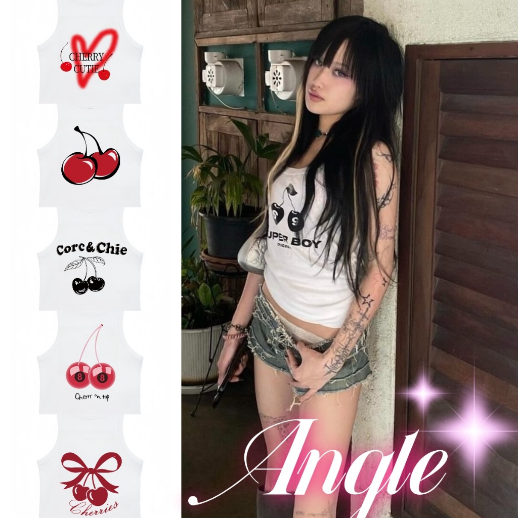 (จัดส่งตลอด 24 ชั่วโมง）Angleเสื้อครอปท็อป Y2K สไตล์วินเทจ สําหรับผู้หญิง