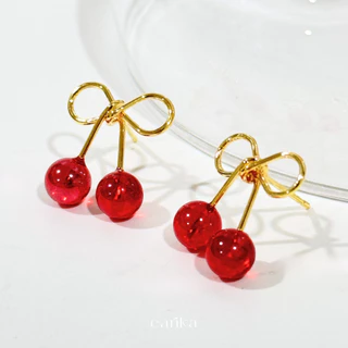 earika.earrings - cherry bomb stud ต่างหูเชอรรี่เม็ดกลมสีแดงก้านเงินแท้ชุบทอง ผิวแพ้ง่ายใส่ได้