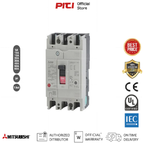 MITSUBISHI เบรคเกอร์ป้องกันไฟรั่ว ELCB NV63 CV ( 5A - 60A ) 2P 230V 7.5kA 30mA