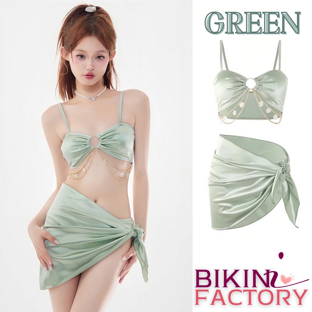 BIKINI FACTORY ชุดเซ็ทบิกินี่ ชุดเซ็ทไปทะเล ชุดว่ายน้ำบิกินี่ ประดับเพชรสวย อกแต่งวงหวง BK-249