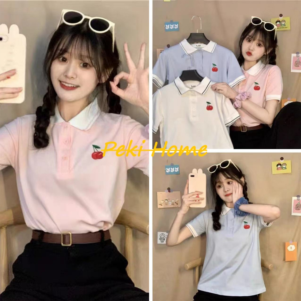 เสื้อโปโลแขนสั้นสไตล์ญี่ปุ่น ลายวันพีซ สำหรับสาวๆ