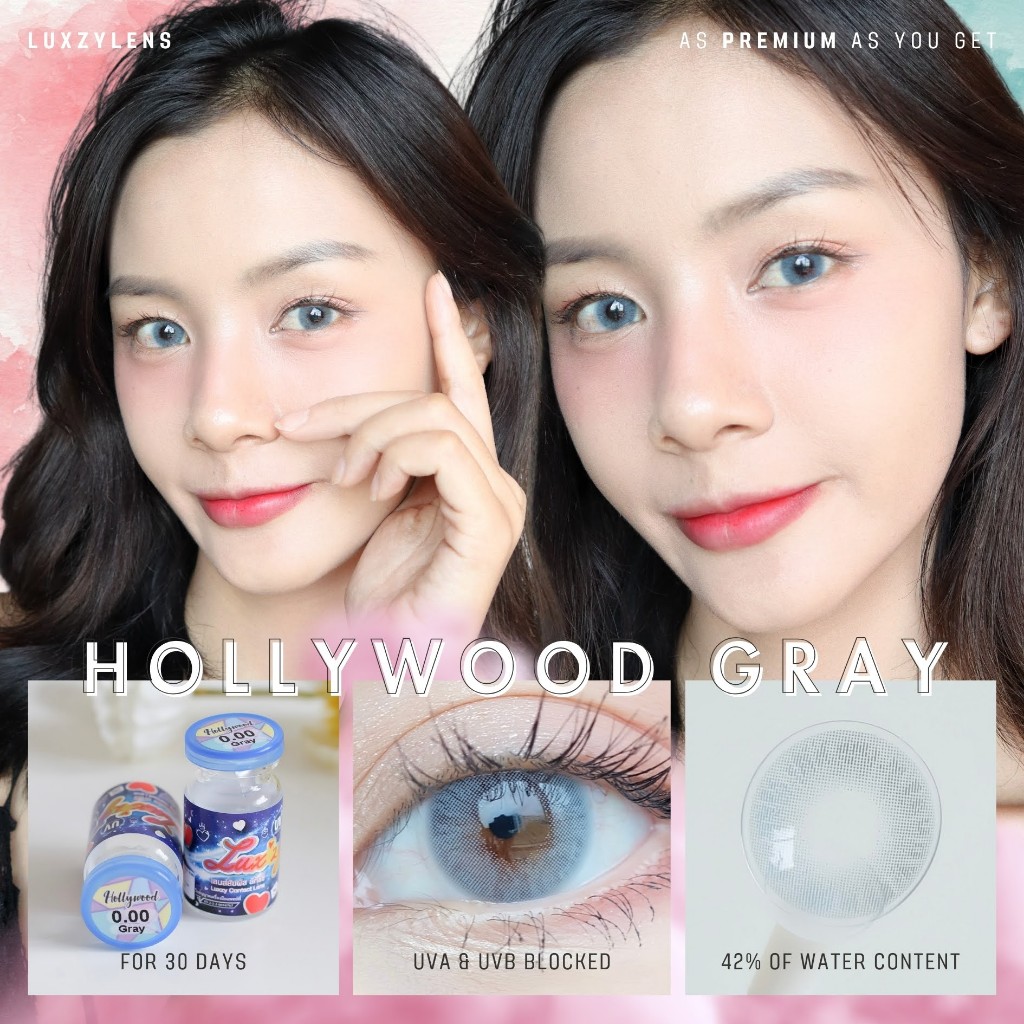 🔥 คอนแทคเลนส์ 🔥ขนาดมินิ ✨Gray✨Hollywood (Luxzylens)