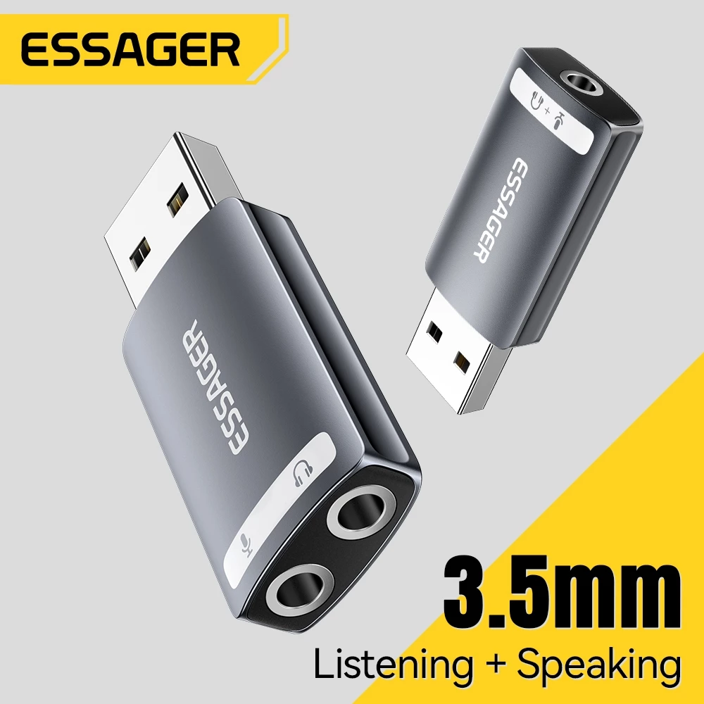Essager Type-c เป็นการ์ดเสียงภายนอก 3.5 มม. คู่อะแดปเตอร์