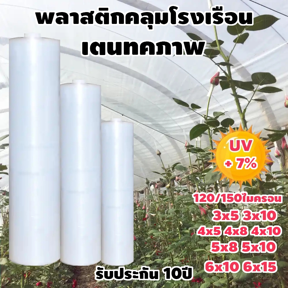 พลาสติกโรงเรือน พลาสติกใส พลาสติกคลุมโรงเรือน กันฝนgreenhouse หนา 150 ไมครอน UV7% โรงเรือนแคคตัส พลาสติกปูบ่อ กันสาด6×15