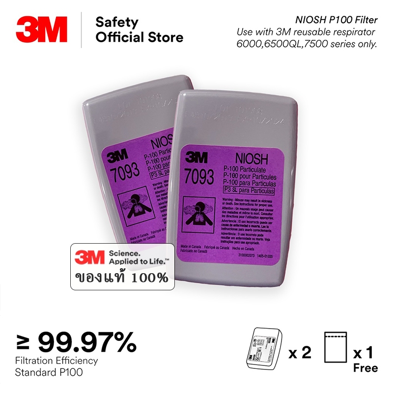 3M ตลับกรอง รุ่น 7093 P100 ฝุ่น ละออง และฟูมโลหะ (แพ็ค 2 ชิ้น)