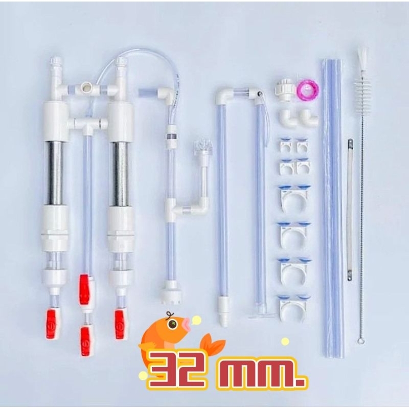 ขนาด 32 mm. ดูดน้ำ 4000-6000 L/H ท่อโอเวอร์โฟล  Overflow ไม่ต้องเจาะตู้ แยกเศษขี้ปลาอัตโนมัติ