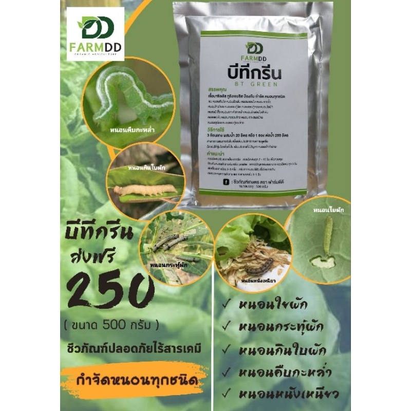 บีทีกรีน ป้องกันและกำจัด หนอนทุกชนิด 500g (FARM DD GREEN)