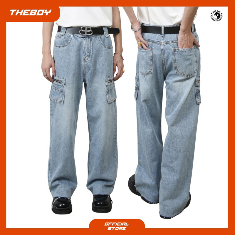 THEBOY- EMBRANCE CARGO JEANS กางเกงยีนส์คาร์โก้ทรงกระบอกใหญ่