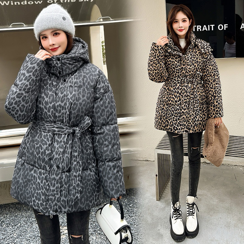 พร้อมส่งไทย | Leopard Down Jacket ตัวยาว กันลมกันละอองได้นะคะ