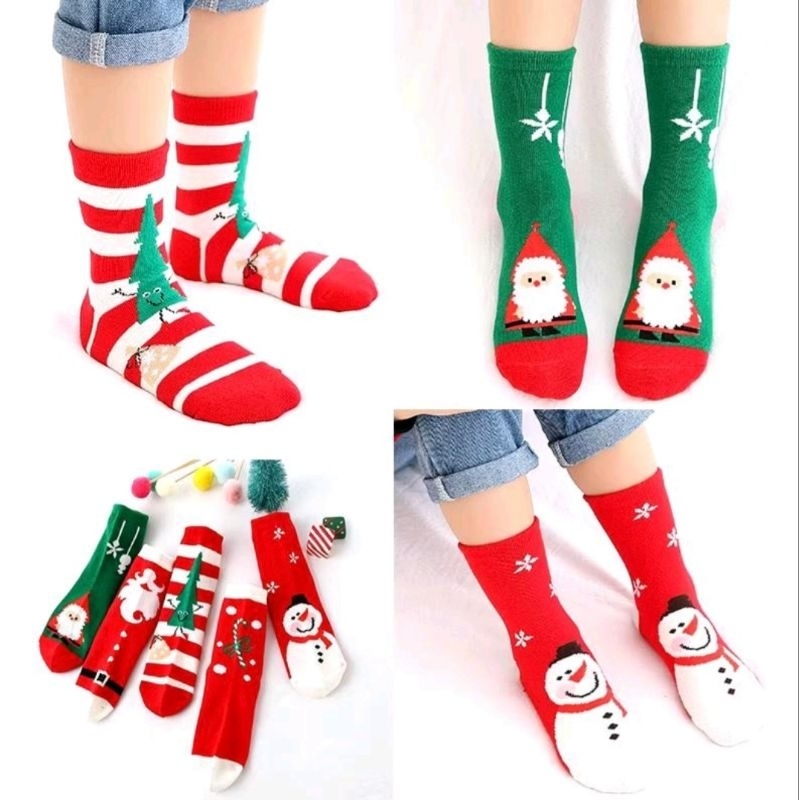 ถุงเท้าคริสต์มาสเด็ก CHRISTMAS ถุงเท้าเด็ก ลายคริสต์มาส ข้อสั้นซานตาคลอส ต้นคริสต์มาส กวางเรนเดียร์ สโนว์แมน เกล็ดหิมะ