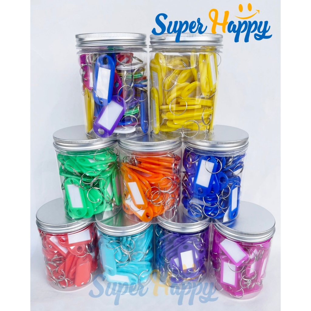 พวงกุญแจป้ายชื่อ(แพ็ค50ชิ้น) พร้อมกล่องพลาสติกฝาเกลียว แท็กป้ายชื่อ Key Chain Tag