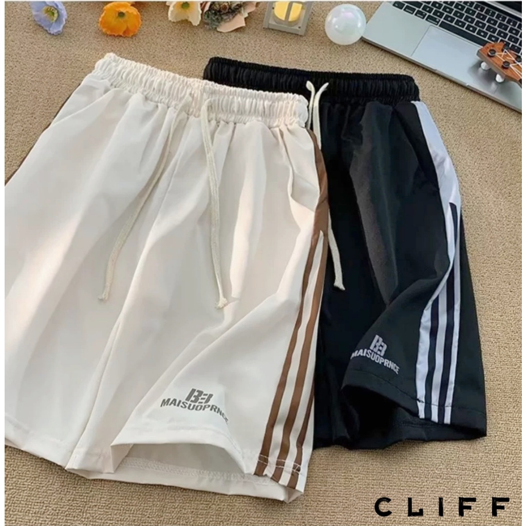 CLIFF กางเกงขาสั้นผู้ชายกางเกงกีฬากางเกงขาสั้นลายทางใส่สบายรุ่นคู่หลวม