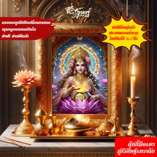 พระแม่ลักษมี รูปพระแม่ลักษมี no.5 กรอบทอง 5x7 นิ้ว ผ่านพิธีใ…