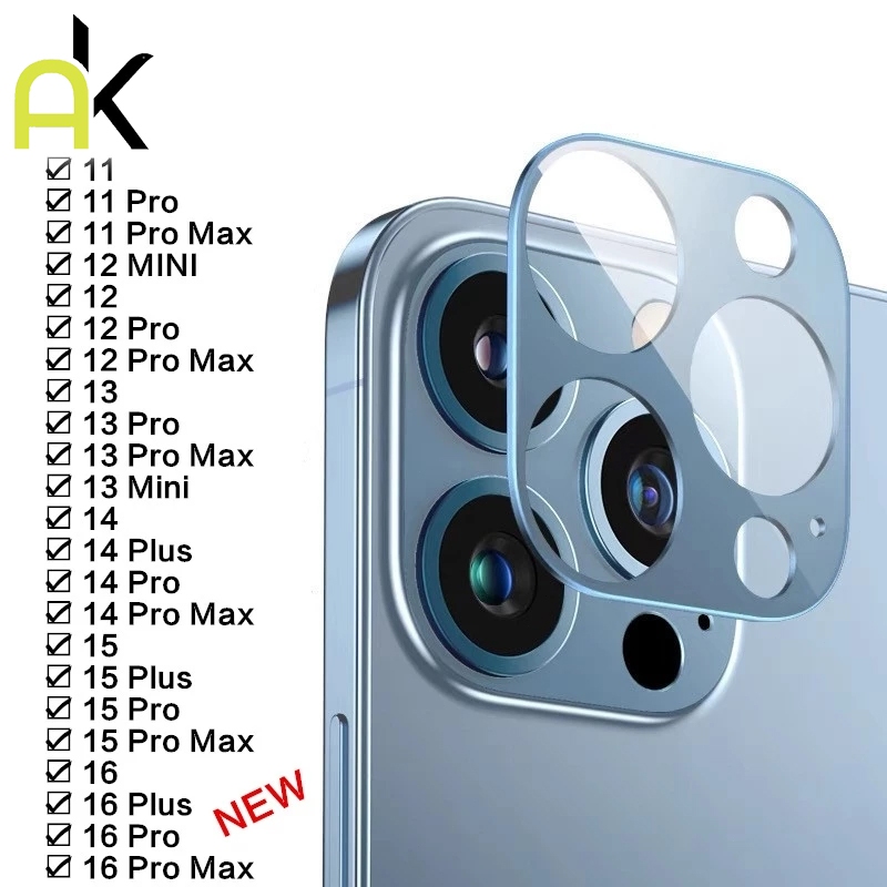 AK เลนส์กล้องฟิล์มสำหรับ For iPhone 16 11 12 13 Pro Max 14 15 16 Pro Max Mini 14 15 16 plus 9H Clear