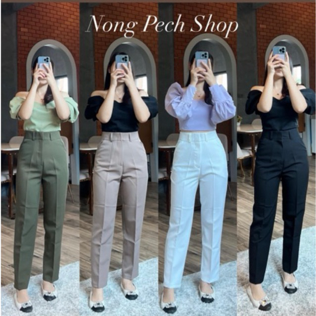 พอลล่า กางเกงขายาวทรงกระบอกเล็ก แต่งจีบหน้า1จีบ เก็บพุง พรางหุ่น S-3XL Pants เสื้อผ้า