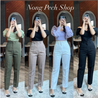 พอลล่า กางเกงขายาวทรงกระบอกเล็ก แต่งจีบหน้า1จีบ เก็บพุง พราง…