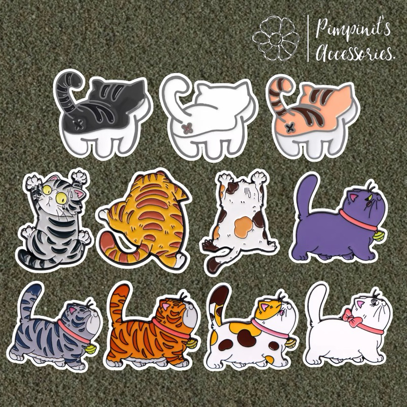 ร้านในไทยพร้อมส่ง : เข็มกลัดเซ็ทก้นแมวและแมวหันข้าง | Cat's Butt & Cat Turns Sideways Enamel Brooch Pin Set.