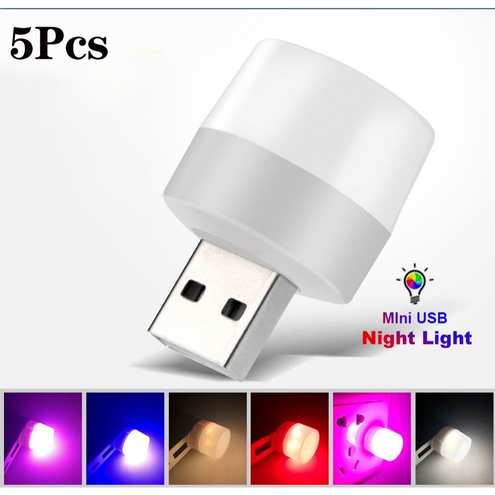 1ชิ้นโคมไฟปลั๊ก USB ขนาดเล็กไฟกลางคืน LED กลม5V สว่างมากไฟอ่านหนังสือหนังสือ Pelindung Mata
