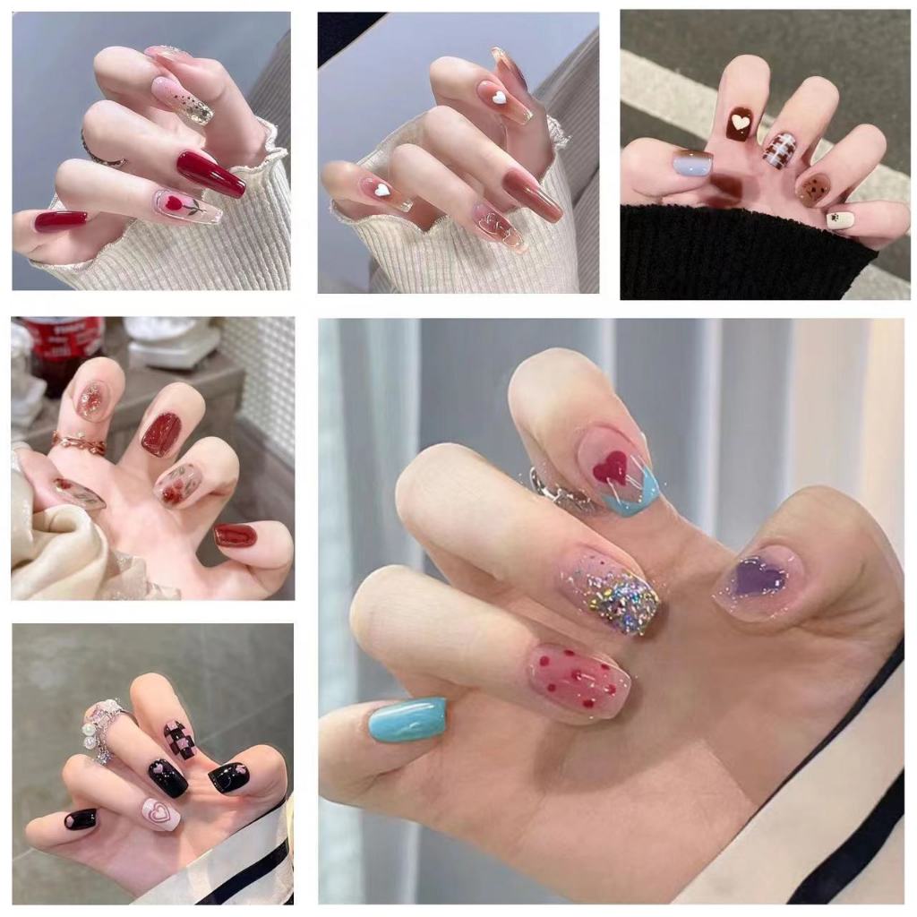 ใหม่ เล็บปลอม【TT300-TT459】หลากหลายสี กันน้ำ สำหรับการตกแต่งเล็บ  24 ชิ้น