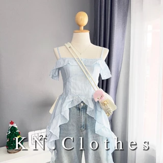 Jelly cami : เสื้อปาดไหล่แมงกระพรุน แต่งสายเดี่ยว เย็บตีเกล็ดหน้า เนื้อผ้าแก้วมีความเบาบาง KN.Clothes
