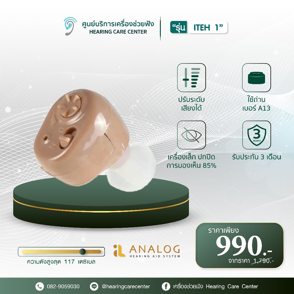 (โปร09.09เหลือ990) เครื่องช่วยฟัง รุ่นITEH1 ตัวเล็กปกปิด ของแท้ พร้อมส่งจากไทย