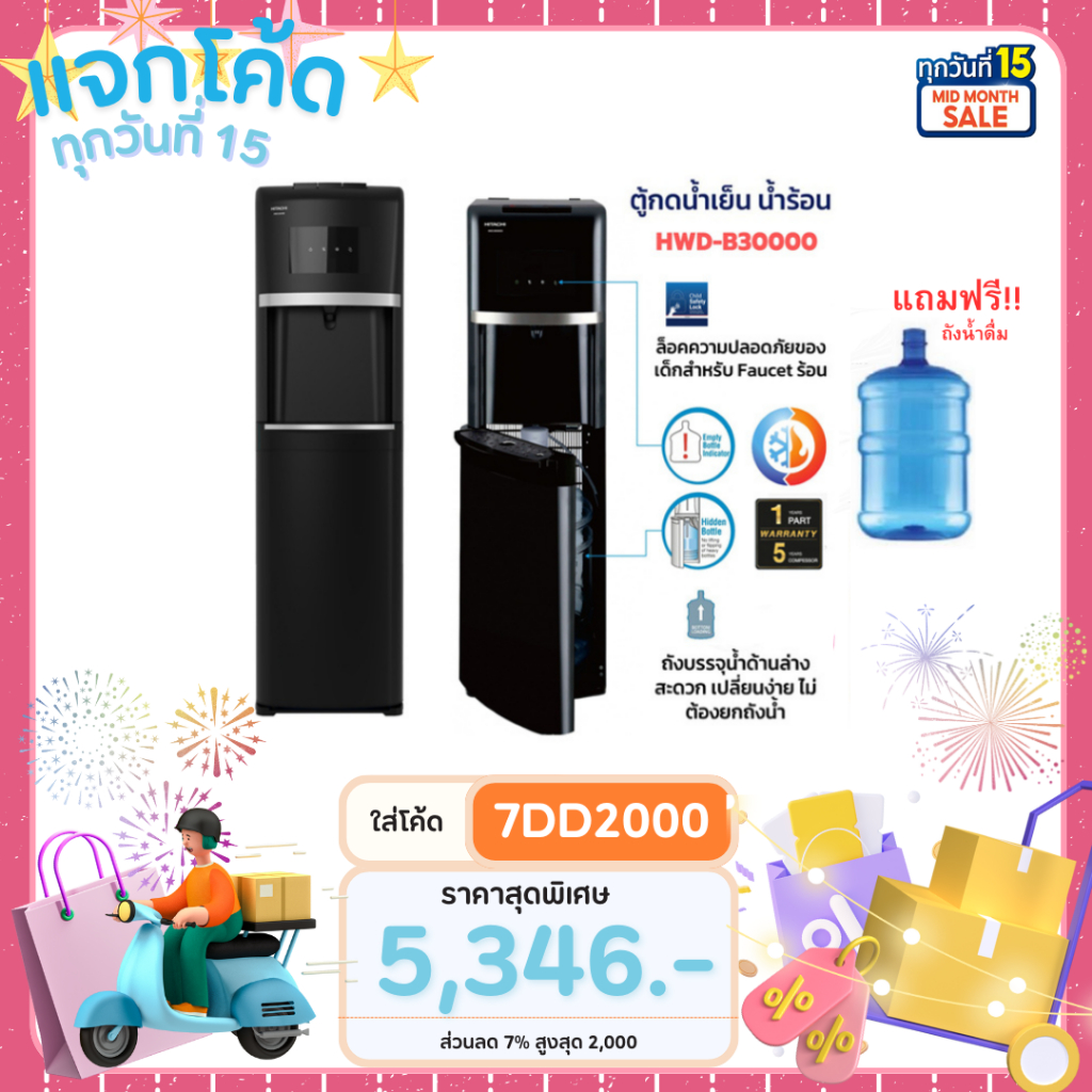 Hitachi ตู้กดน้ำร้อนและน้ำเย็น ระบบถังน้ำด้านล่าง HWD-B30000 HWD-B30000BKOAS HWD-B30000BK HWDB30000