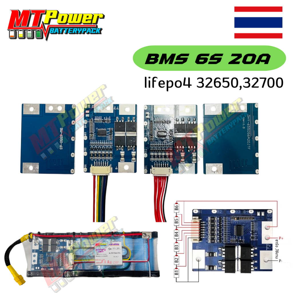 วงจรป้องกันแบตเตอรี่ BMS  6S LiFePo4 3.2V 32650 32700 21.9V บอร์ดโมดูลป้องกันแบตเตอรี่ลิเธียม