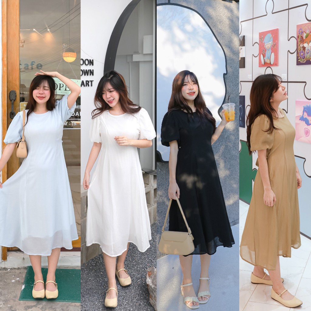 พร้อมส่ง1-2วัน sania dress เดรสยาว เดรสไปทะเล ไปคาเฟ่ เดรสคลุมท้องได้ เดรสทำงาน