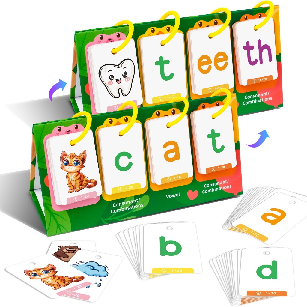 80Pcs Phonics Sight Words English Flashcards for Kids Learn CVC Words Builder Spelling Toys Cognitiv