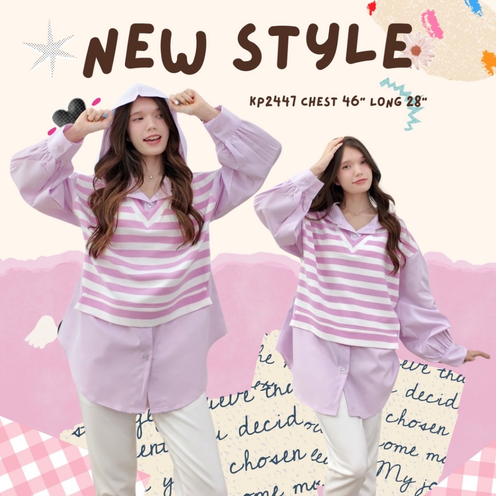 Hoodie Style เสื้อฮู๊ดแขนยาวผ้าพื้นสลับผ้ายืดริ้วงานสวยอย่าบอกใคร