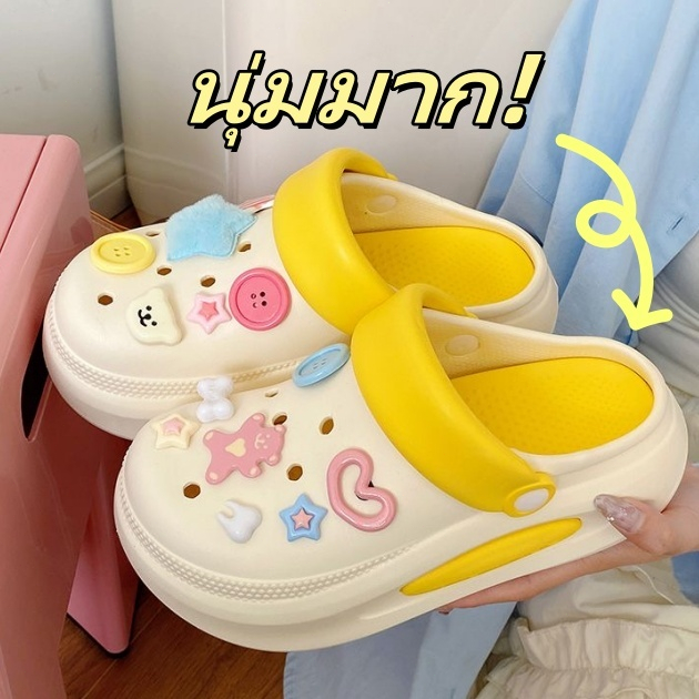 Lifght Land รองเท้าแตะผู้หญิงเกาหลีหัวใหญ่น่ารักสวมใส่สบายความสูง 7 ซม.ความสูง super soft shoes