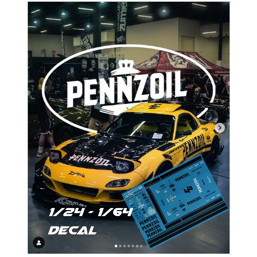 1/24 Decal ดีคอลน้ำ slammedenuff gatlinburg 2024 3rd Gen RX-7 FD PENNZOIL ENDGAME TCPFD_3S  +แถม+อะไหล่ ขนาดดีคอลเต็มA4
