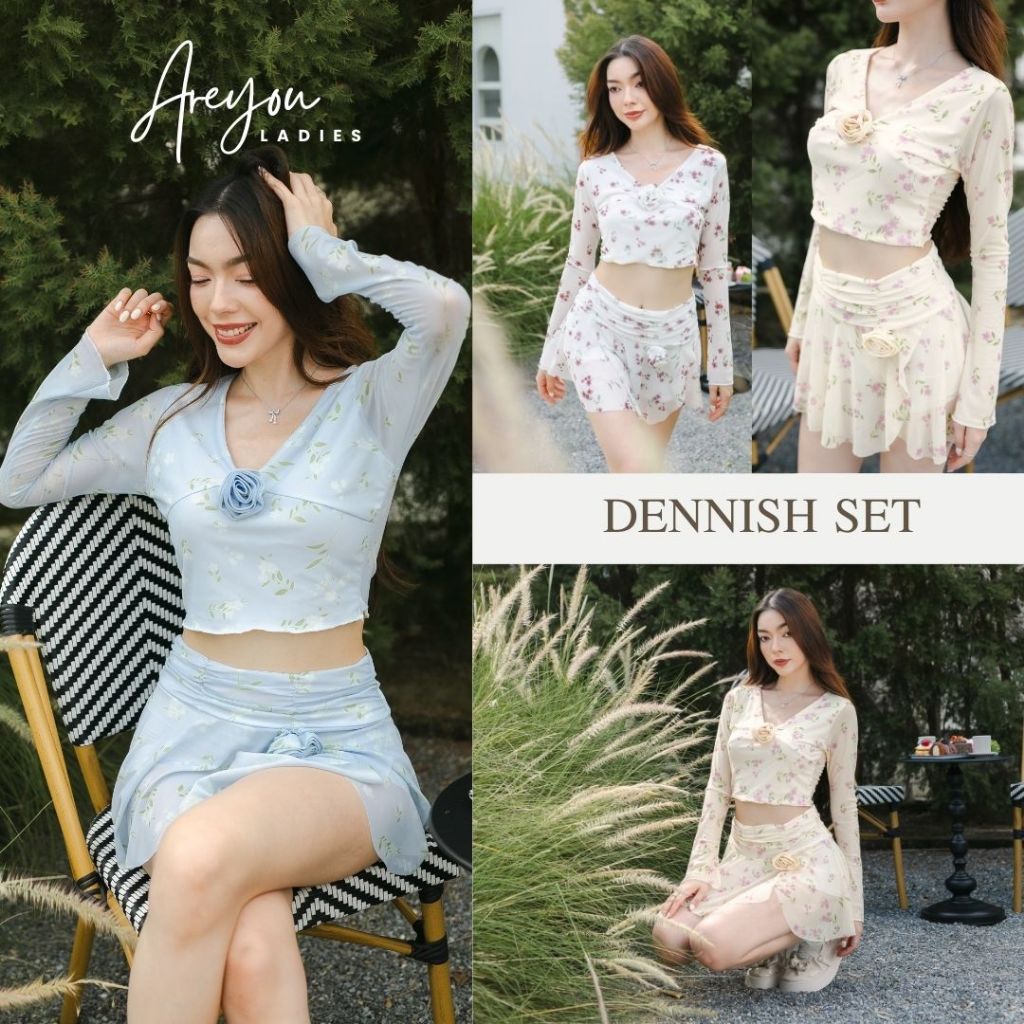 NO.495 DENNISH SET ชุดเซ็ตกระโปรงผ้ามุ้งลายดอก โทนสีพาสเทล