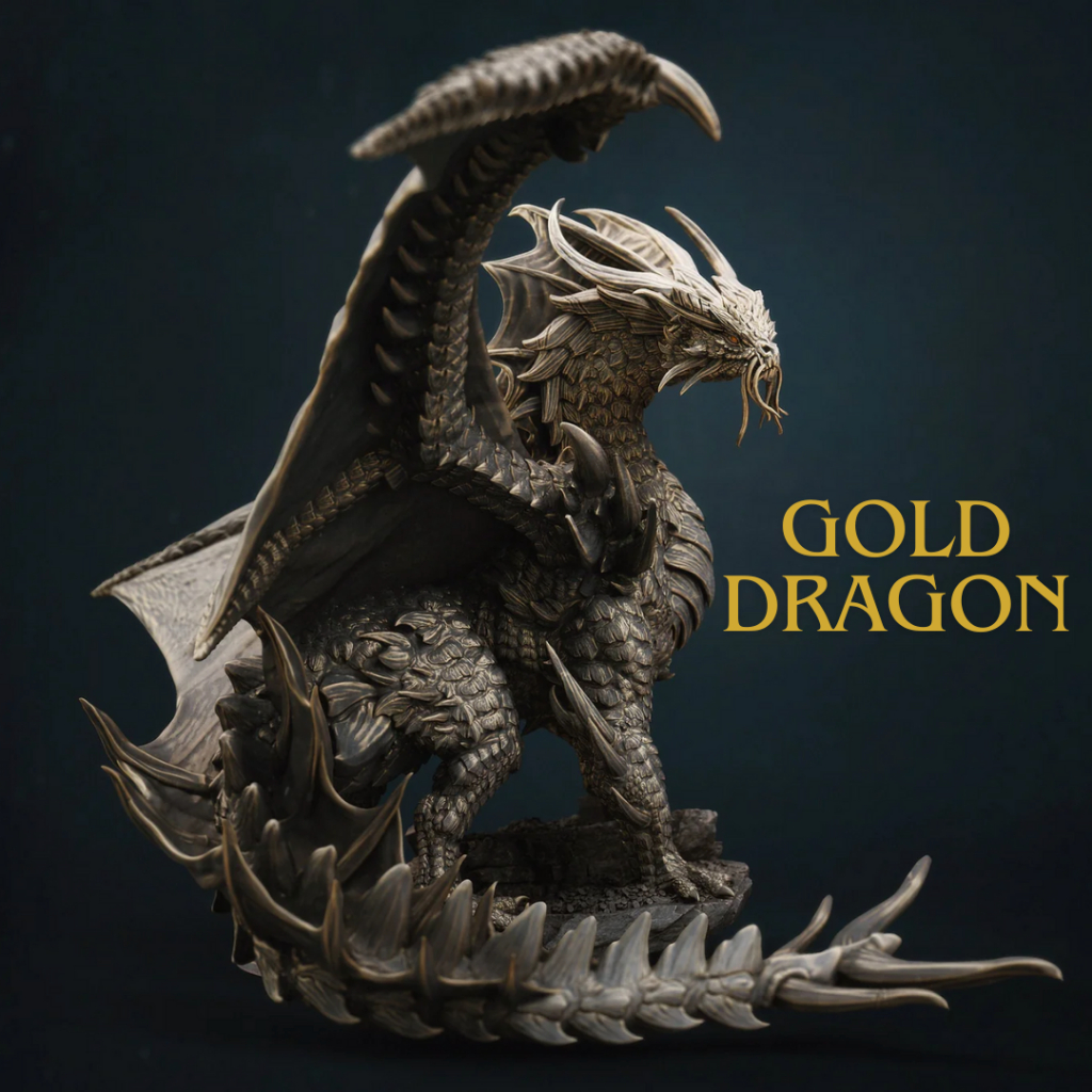 DND Dragon I Gold Dragon - Base 4 inch (งานเรซิ่นสีเทา)