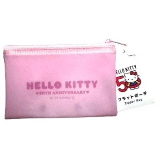 Sanrio Hello Kitty 50th Anniversary Flat Vinyl Mini Pouch 12 ×7.5 cm [38965 K/T The Future in Our Eyes] Zipper Coin Cases Accessories Bag ซานริโอ คิตตี้