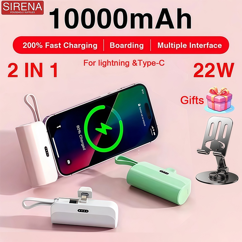 พาวเวอร์แบงค์ 10000 mah ของแpowerbank เพาเวอร์แบงค์ แบตเตอรี่สำรอง ชาร์จเร็ว 22W （ฟรีขาตั้งโทรศัพท）