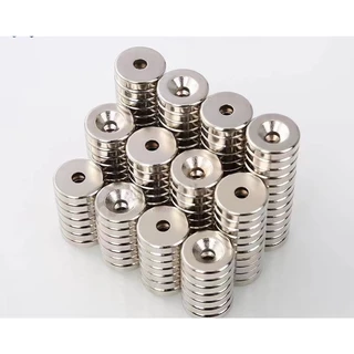 แม่เหล็กนีโอไดเมียม กลมแบนมีรู แม่เหล็กแรงสูง กลมแบน Neodymium Magnet แม่เหล็ก กลมแบนมีรู ( 1 ชิ้น )