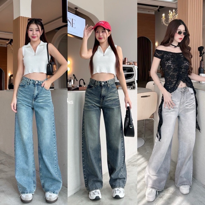 กางเกงยีนส์กางเกงกระบอกใหญ่แต่งเฟตShoppingShop