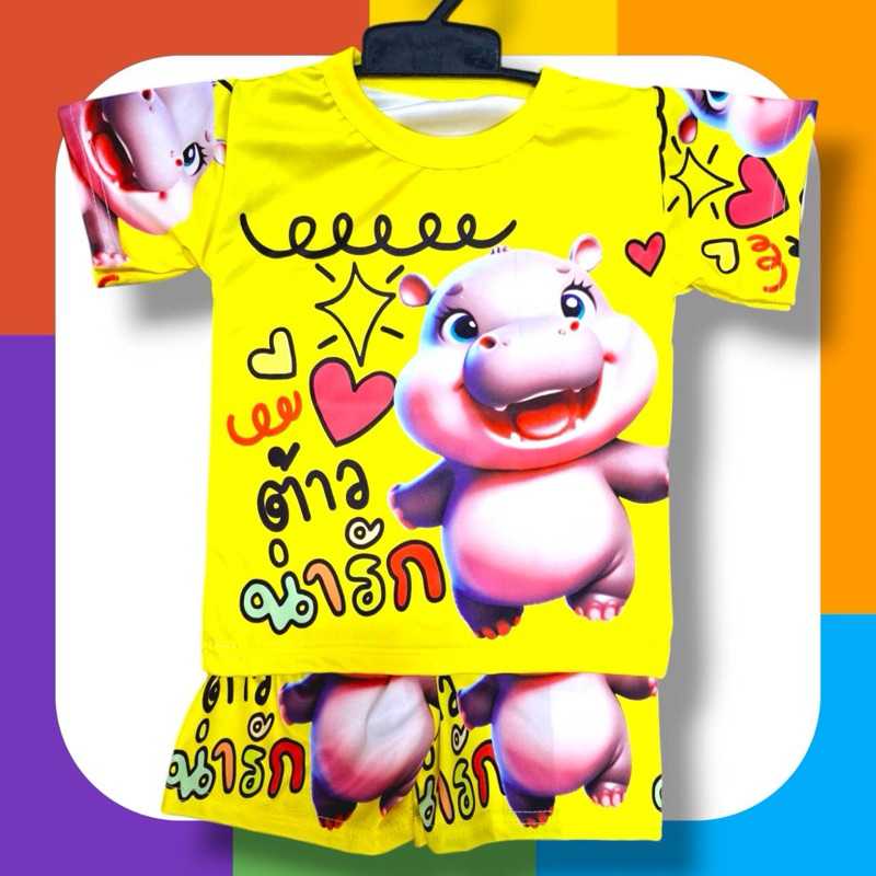 พร้อมส่ง งานไทยชุดเสื้อกางเกง ลาย หมูเด้งเบอร์ s /M และ เบอร์ L