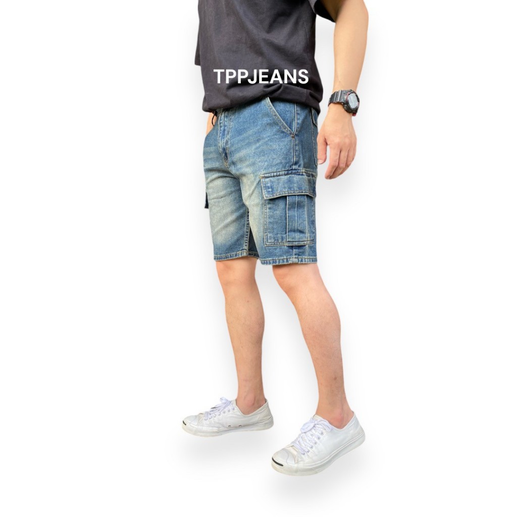JEANSEXPRESS Cargo Shorts กางเกงยีนส์ชาย ทรงสั้นเหนือเข่า กระเป๋าข้าง เป้าซิป ทรงสวย ใส่สบาย Size 28-36 ราคา ถูกที่สุด ดีลบีเคเค แกลเลอรีภาพที่ 5