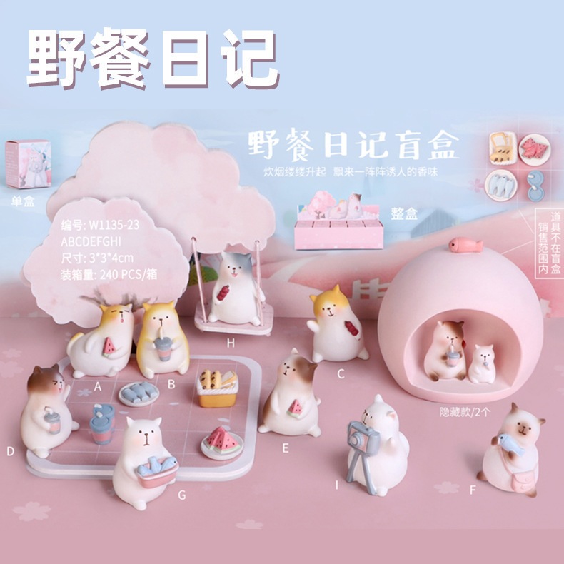 โมเดลแมวจิ๋ว ปิคนิคไดอารี่ บลายด์โกลด์ 10 Normal design ขนาด 2-4 cm [Things Woo]