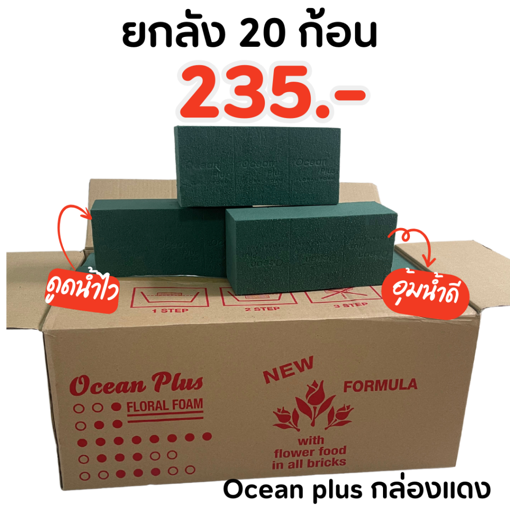 โฟมปักดอกไม้ กล่องแดง Ocean plus 1 ลัง (20ก้อน) Flora Foam จัดดอกไม้สด รุ่นนี้ดูดน้ำไว ประหยัดต้นทุน