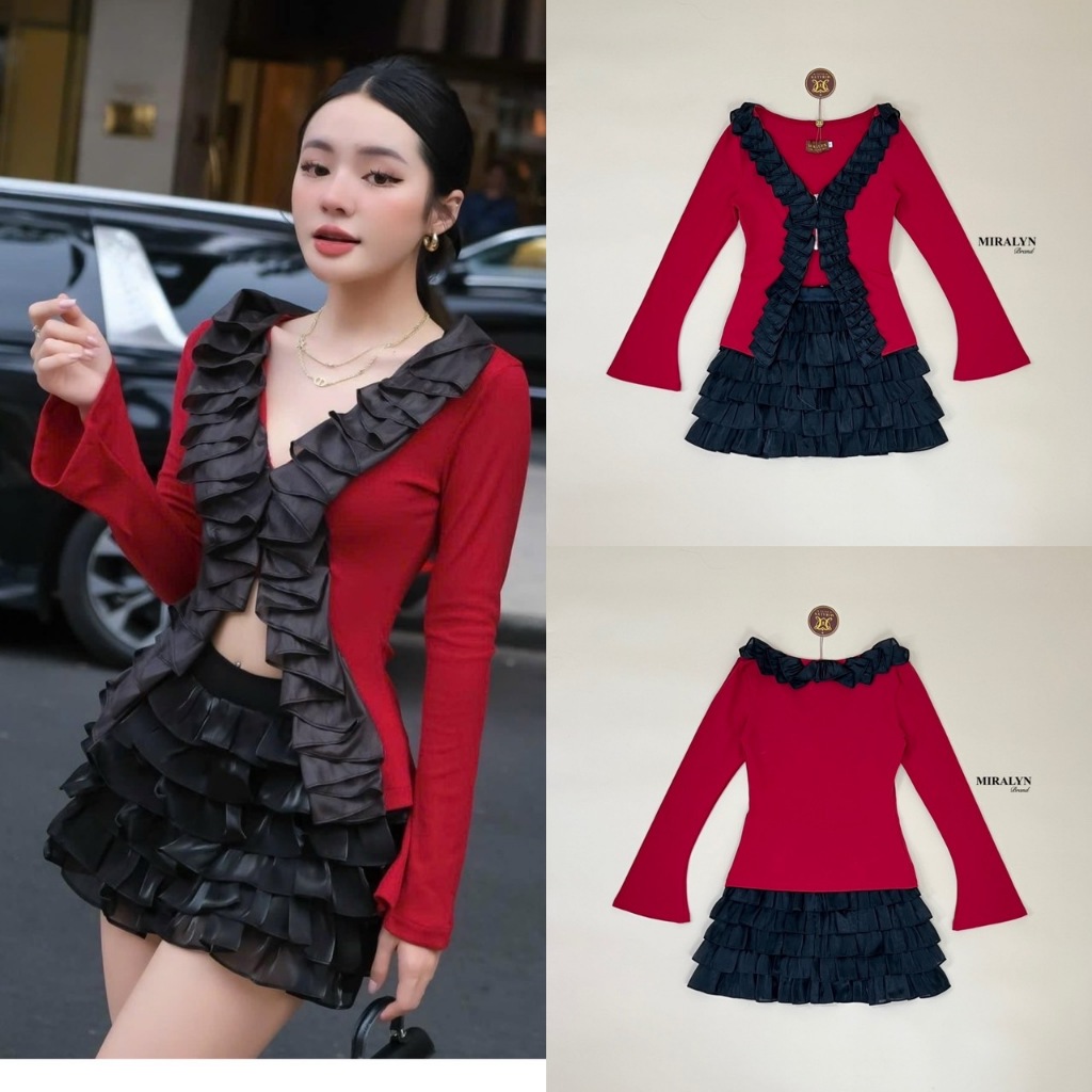Miralyn Set 2 ชิ้น เสื้อแขนยาวสีแดง(*สอบถามสต๊อกก่อนกดสั่งน๊า)