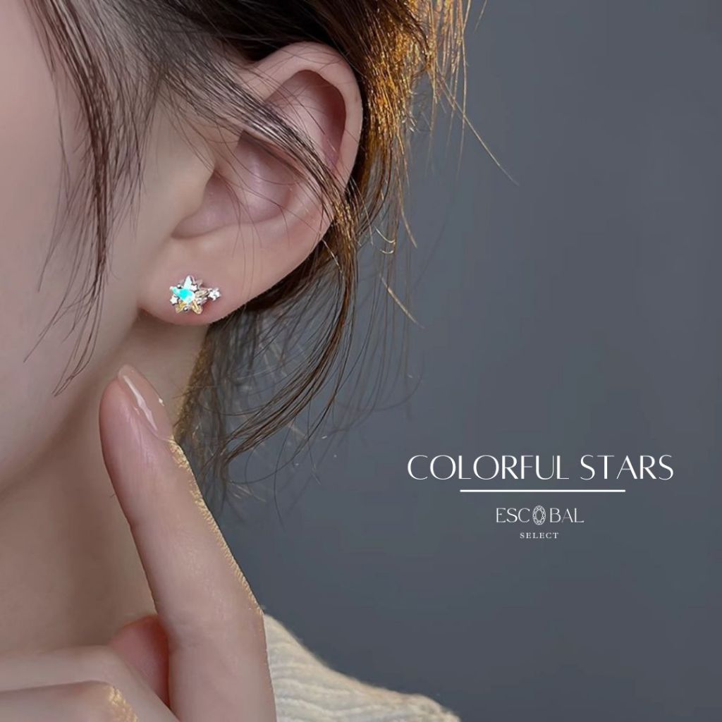 ESCOBAL✨ต่างหูเปลี่ยนสี Colorful stars ต่างหูเงินแท้ ต่างหูแฟชั่น ตุ้มหูเงินแท้ 